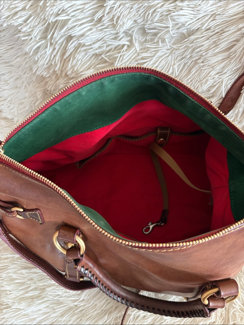 Dooney & Bourke Brown Leather Satchel with Brass Hardware - Picture 5 of 8